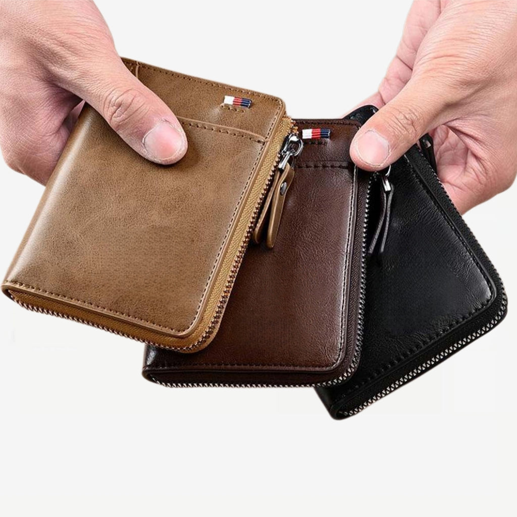 Мъжки кожен портфейл с RFID защита, черен, компактен