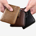 Мъжки кожен портфейл с RFID защита, черен, компактен