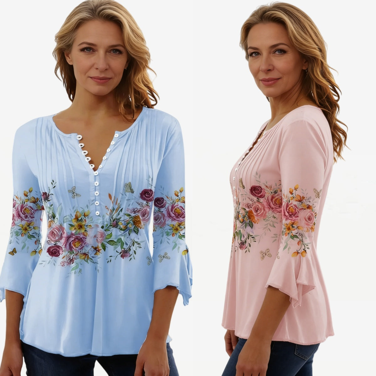 Голяма размерна дамска ежедневна елегантна свободна блуза с флорален десен
