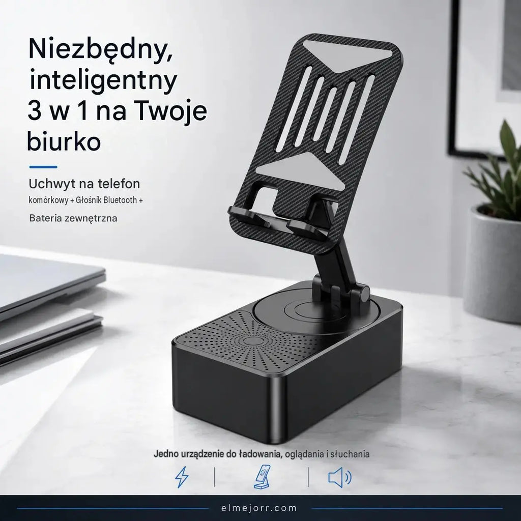 🔥 3 w 1: głośnik Bluetooth + ładowarka + stojak 360° na telefon komórkowy 📱🔊⚡
