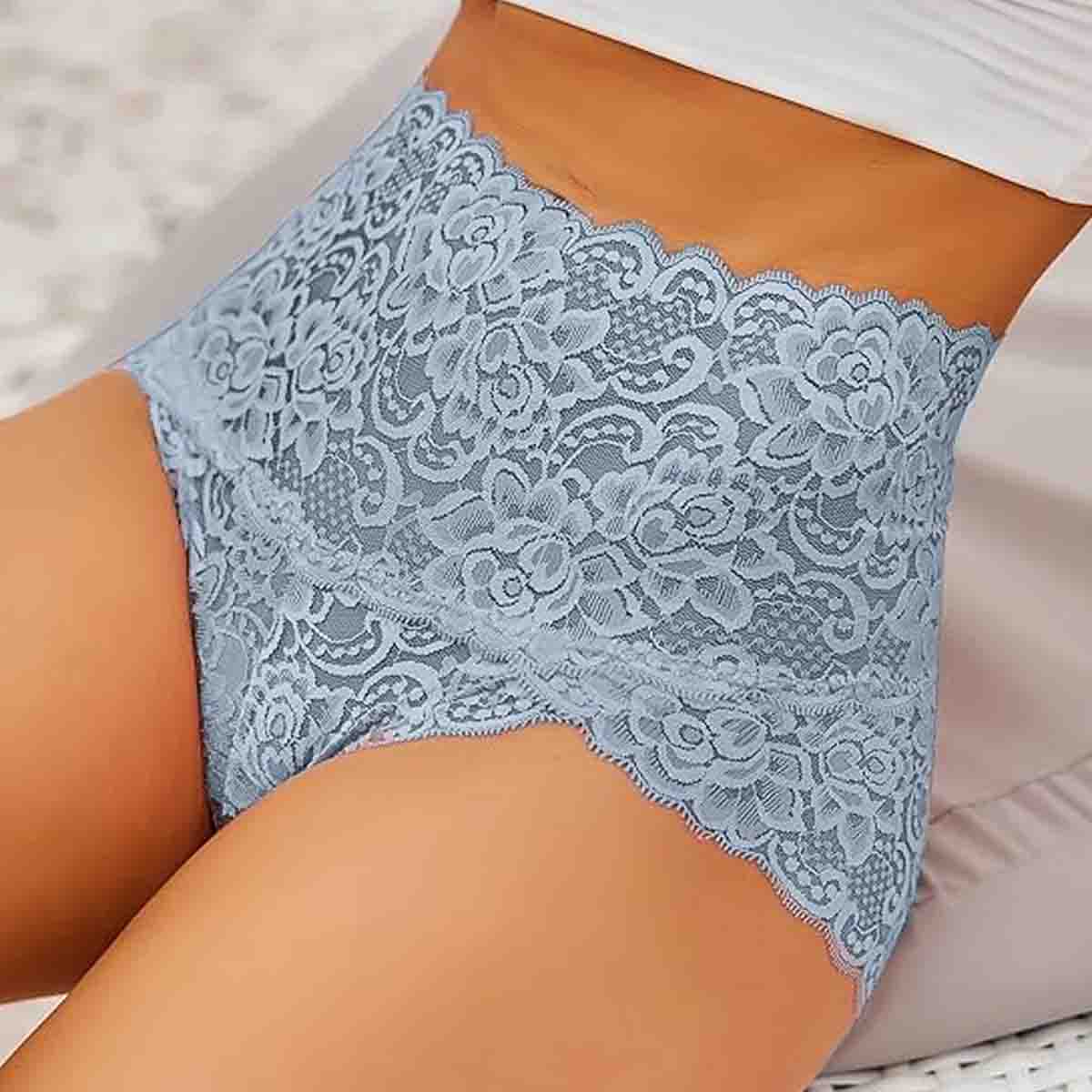 (6 броя) - Антибактериален дантелен бикини с висока талия