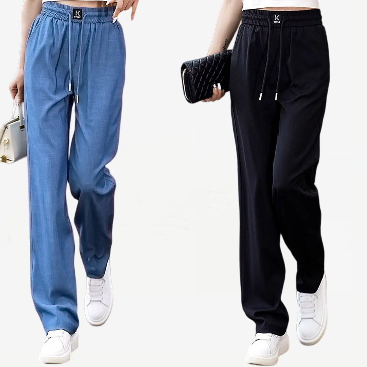 Дамски панталон с висока талия лек мек удобен и дишащ