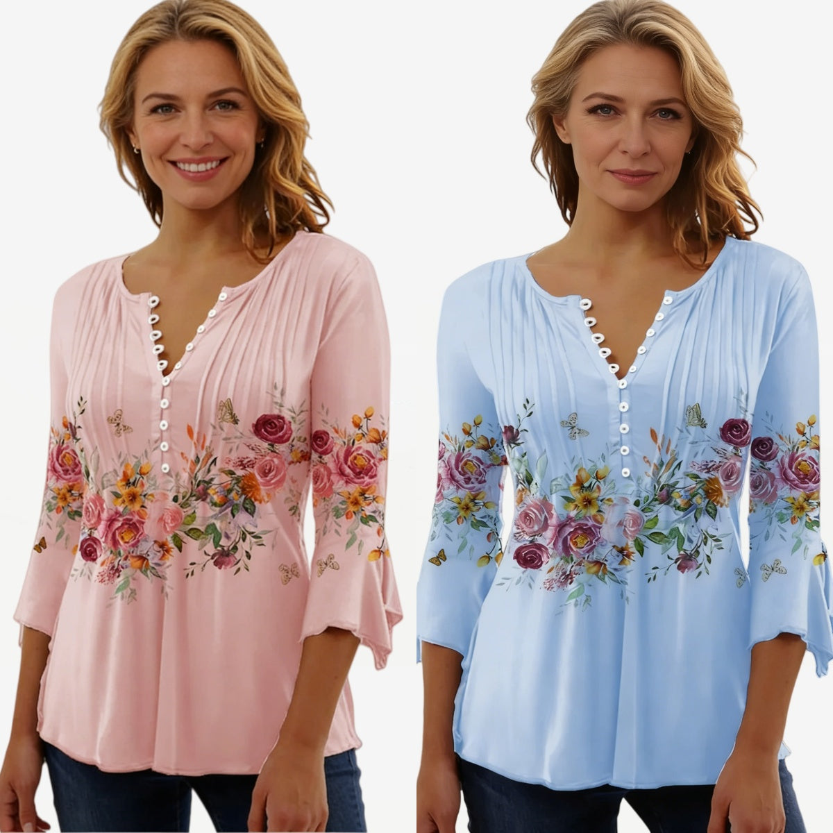 Голяма размерна дамска ежедневна елегантна свободна блуза с флорален десен