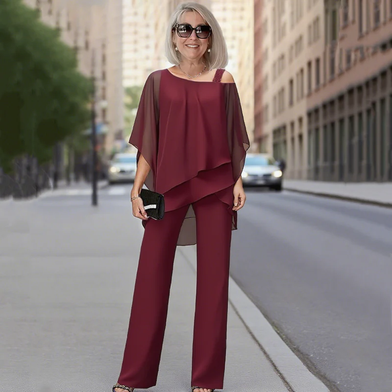 ⏳Časovno omejena ponudba⏰【50–120 KG】👚👖Ženski dvodelni komplet, prijazen do kože z odprtimi rameni✅【Top + hlače】