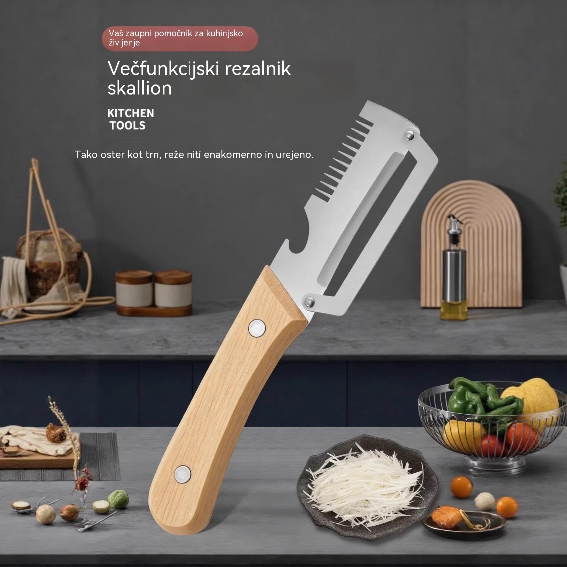✅【Kupi 1, prejmi 1 brezplačno】🧅🔪 Večnamenski kuhinjski lupilec 3 v 1: lupi, reže in odpira pokrovčke steklenic! 🔥