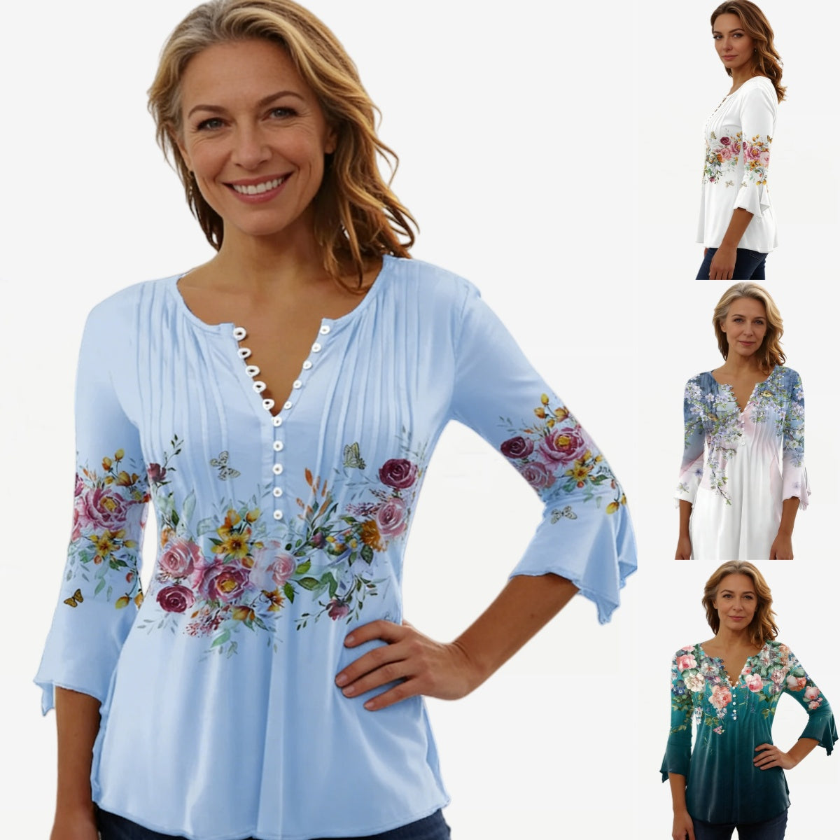 Голяма размерна дамска ежедневна елегантна свободна блуза с флорален десен