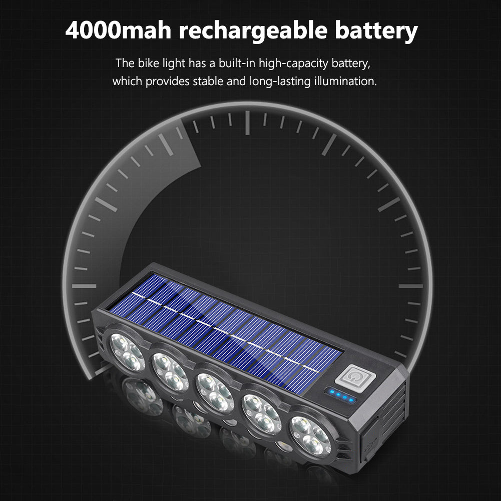 🚨💡 Solarna biciklistička svjetiljka s prednjim nosačem, USB punjenjem i zvučnikom, visoka svjetlina, noćno svjetlo za dugotrajnu vožnju biciklom