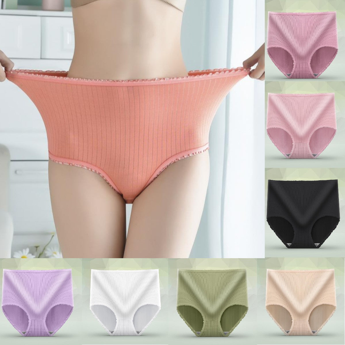 (8 броя) Дамско бельо с висока талия за корем, големи размери