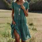 【S-3XL】👗Пролетно/лято Най-продаваната ежедневна рокля с щампа и кръгло деколте