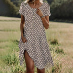【S-3XL】👗Пролетно/лято Най-продаваната ежедневна рокля с щампа и кръгло деколте