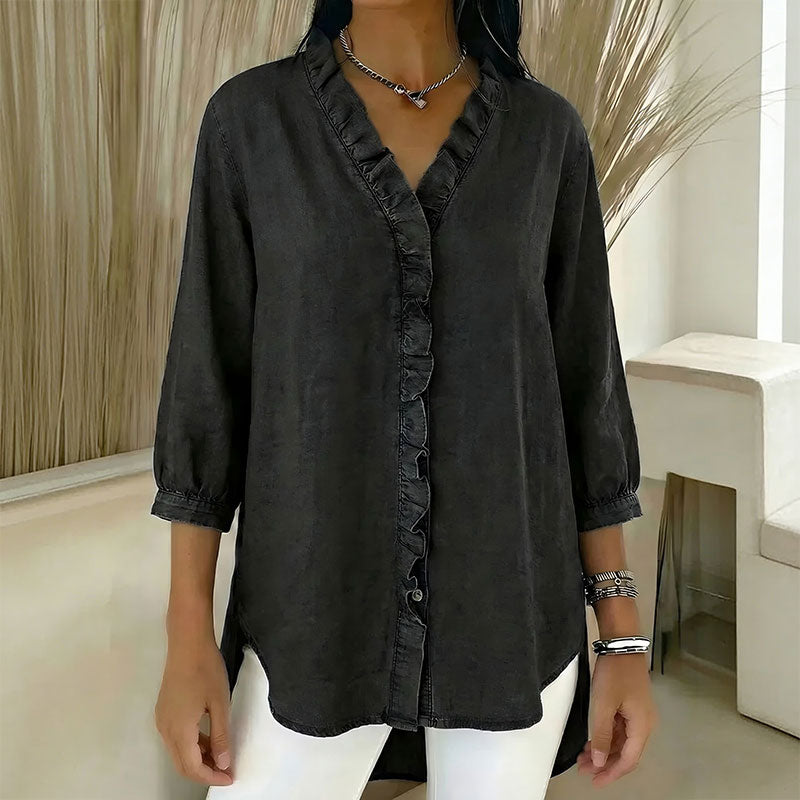 Дамска дънкова риза с V-деколте