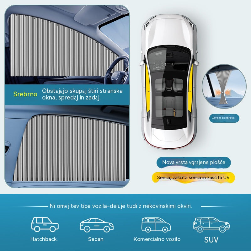 [4-delni komplet] Zavesa za senčnik za avtomobilska okna z drsno tirnico in toplotno izolacijo