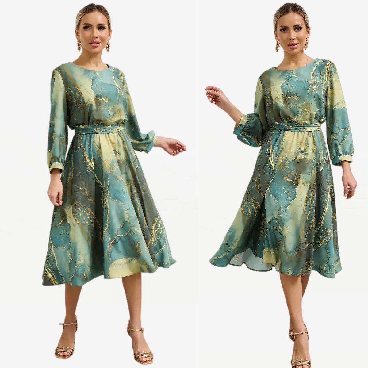 Elegantna zelena obleka z izjemnim krojem in lahkim, udobnim dizajnom