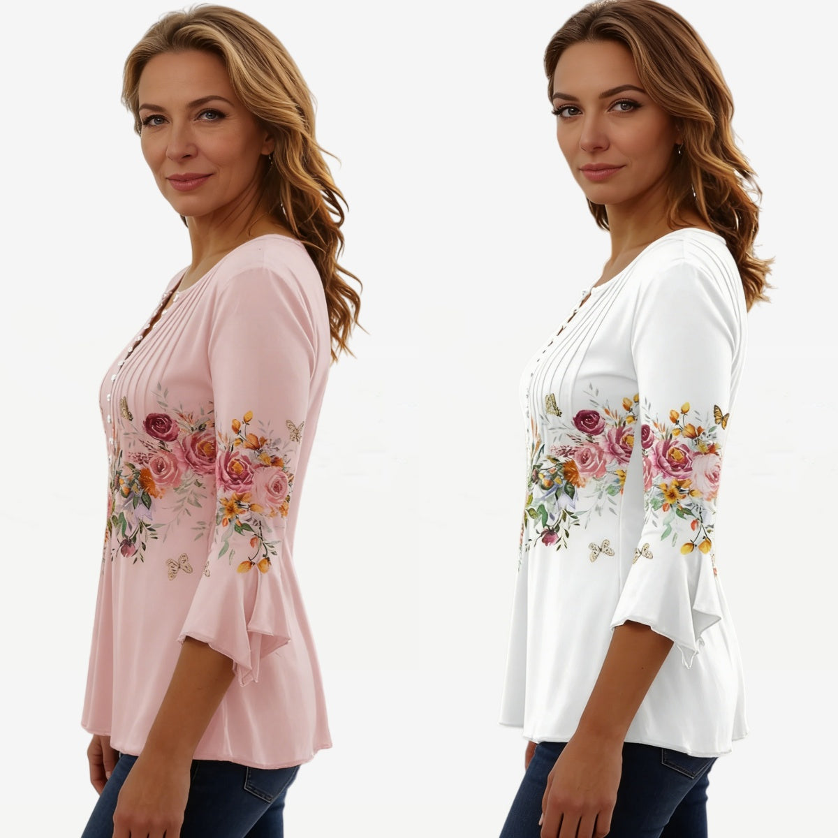 Голяма размерна дамска ежедневна елегантна свободна блуза с флорален десен