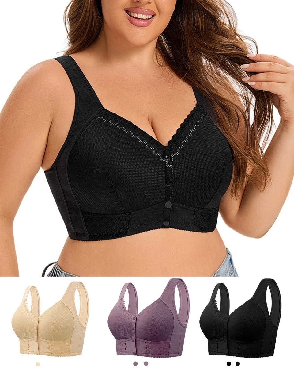 【3 ks.】💕🎁（40kg-165kg）Extra veľká priedušná bavlnená podprsenka s prednými gombíkmi