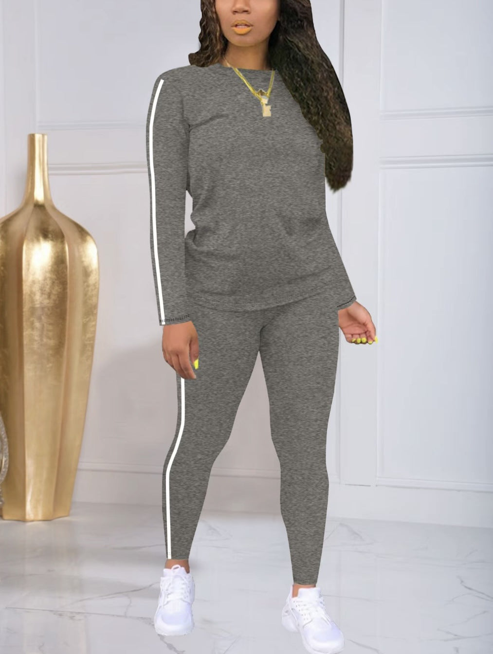 🍁🍂 Ženski prugasti dvodijelni komplet dugih rukava i hlača. Ležeran, elegantan i udoban, savršen za svakodnevno nošenje na otvorenom.