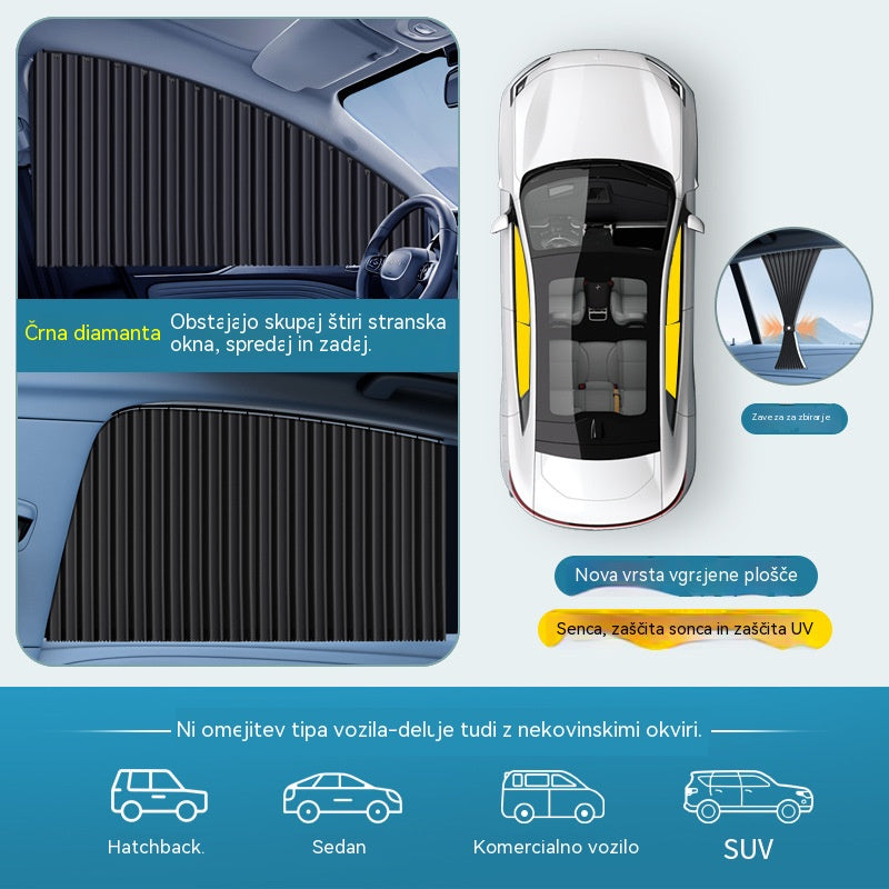 [4-delni komplet] Zavesa za senčnik za avtomobilska okna z drsno tirnico in toplotno izolacijo