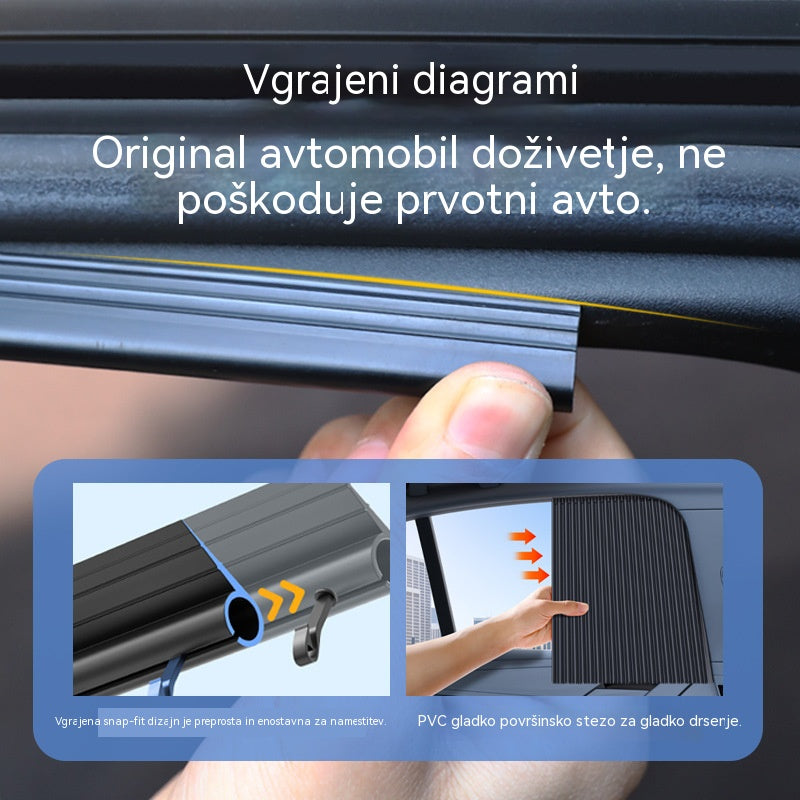 [4-delni komplet] Zavesa za senčnik za avtomobilska okna z drsno tirnico in toplotno izolacijo