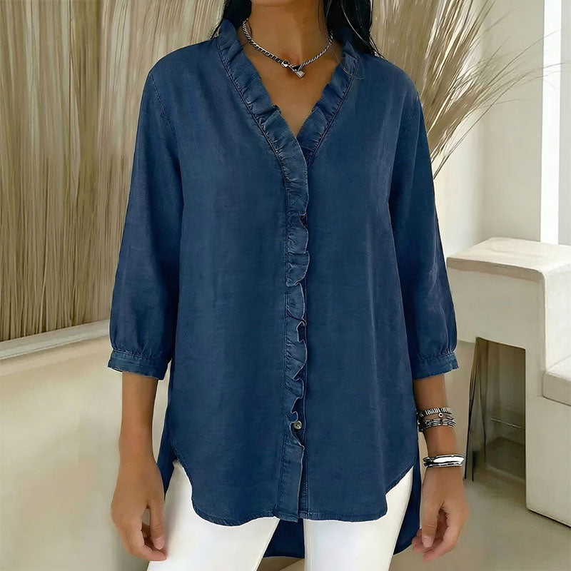 Дамска дънкова риза с V-деколте