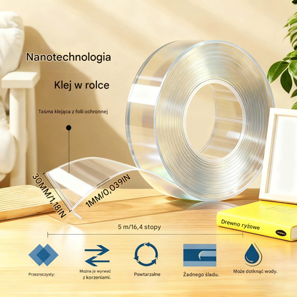 💧 【2 rolki】Nanoklejka dwustronna, wysoka przyczepność, przezroczysta taśma akrylowa, wodoodporna, odporna na kurz