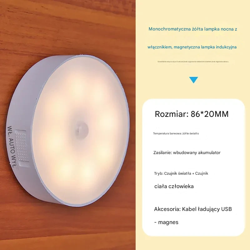 Lampka LED z Czujnikiem Ruchu Akumulatorowa Magnetyczna (Pack 4 Sztuki) - Łatwa Instalacja na Magnes