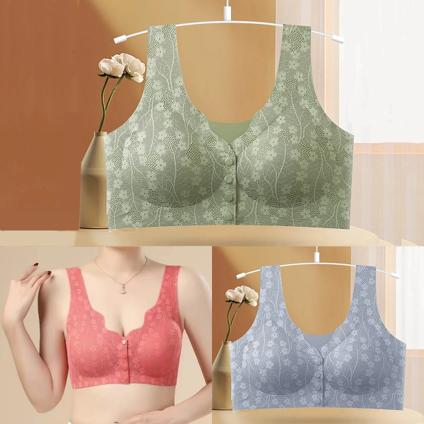 😍【3-delni komplet】Ženski nedrček brez žic z gumbi na sprednji strani❤️【40-100kg】