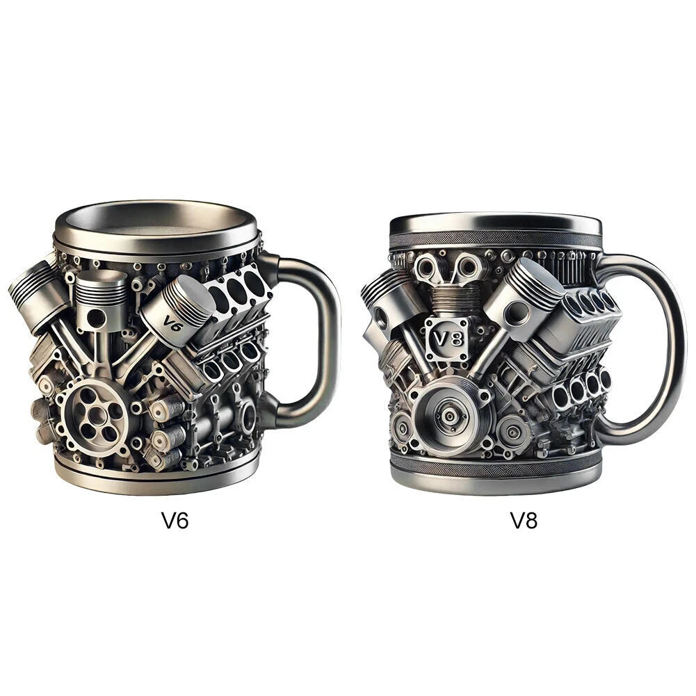 ☕️ Чаша за кафе от неръждаема стомана с тема двигател V6/V8 [11*11,5*8 см]