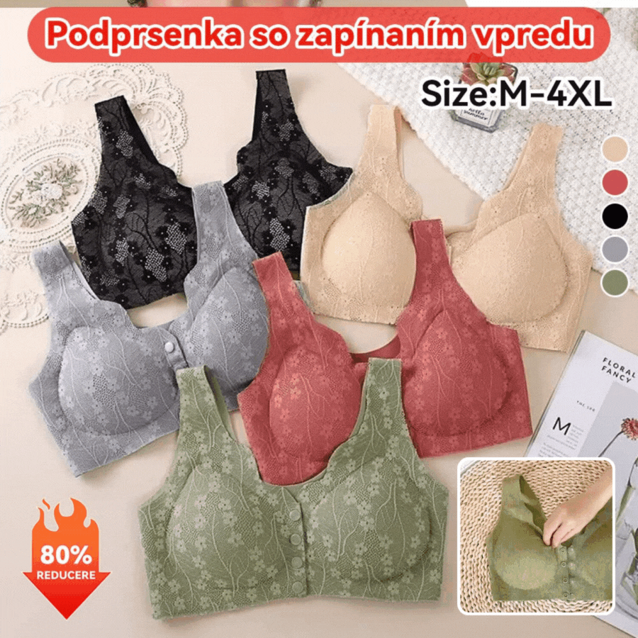 😍[Balenie po 3 ks] [40-100KG] Dámska čipkovaná podprsenka s bezdrôtovým otváraním vpredu [Posledný deň - zľava 50 %]