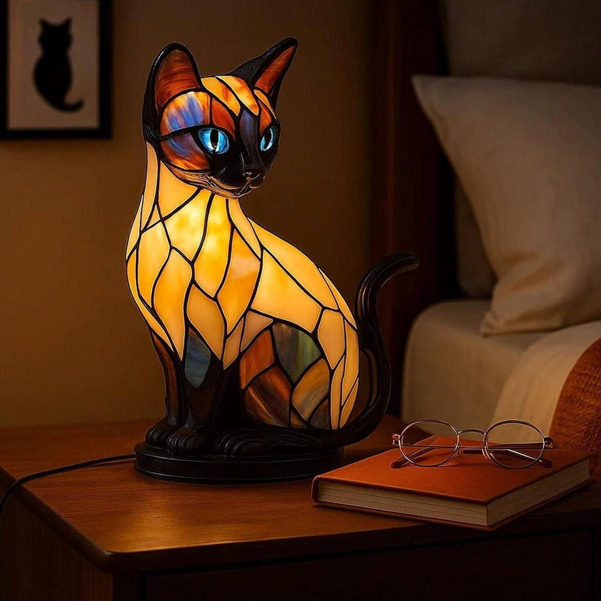 ✨Lampa stołowa w kształcie kota, retro lampka nocna wykonana z kolorowej żywicy, z motywem kota