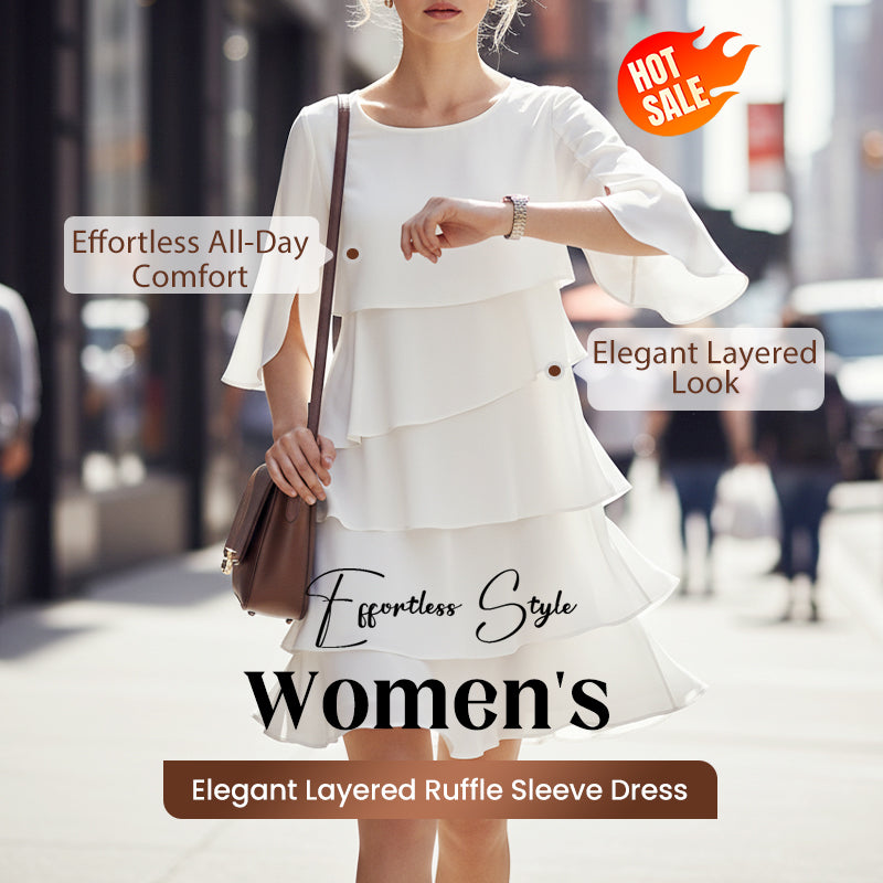 ✨💃【S-3XL】Елегантна многопластова рокля с волани на маншетите, стилна и изискана