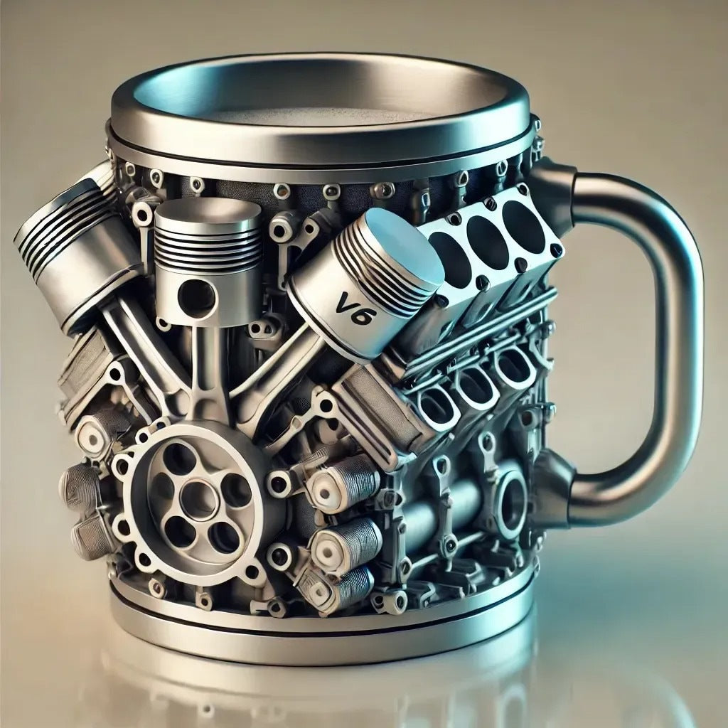 ☕️ Чаша за кафе от неръждаема стомана с тема двигател V6/V8 [11*11,5*8 см]