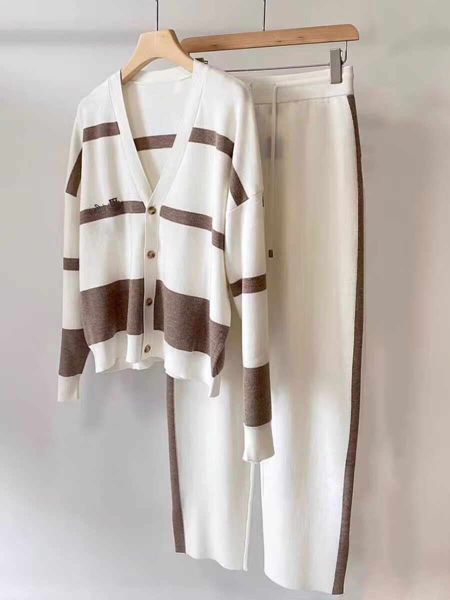 🔥✨🎉 Stylowy dwuczęściowy komplet z dzianiny w blokach kolorów