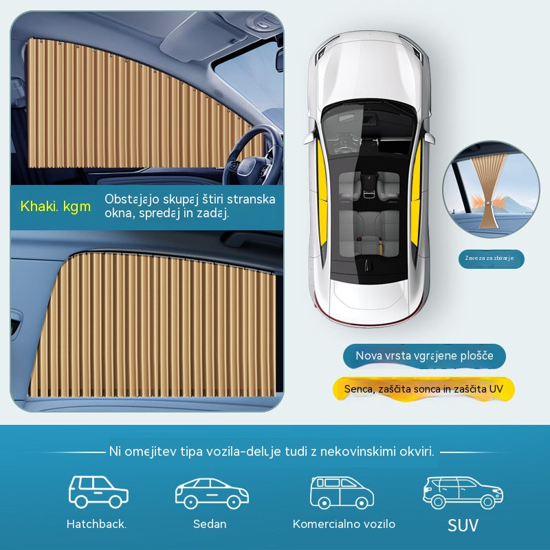 [4-delni komplet] Zavesa za senčnik za avtomobilska okna z drsno tirnico in toplotno izolacijo