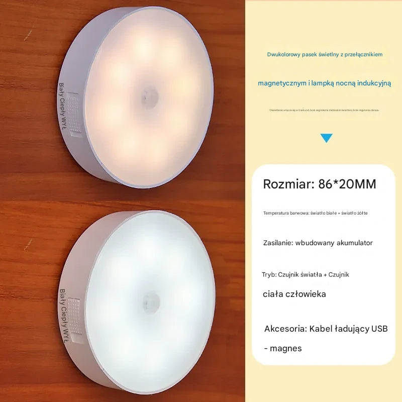 Lampka LED z Czujnikiem Ruchu Akumulatorowa Magnetyczna (Pack 4 Sztuki) - Łatwa Instalacja na Magnes