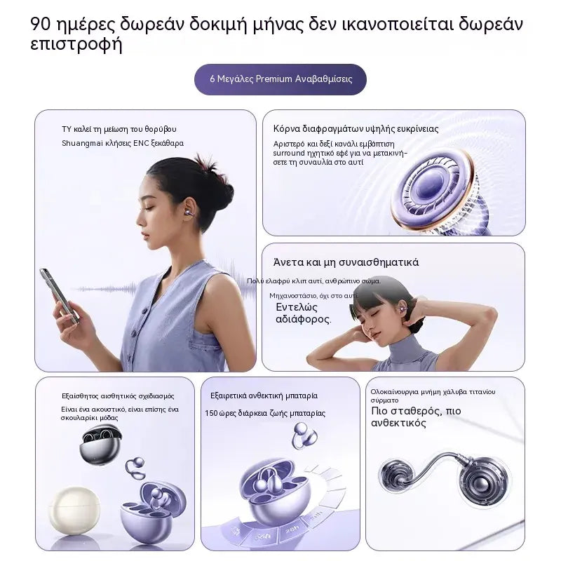⏳ Oferta ograniczona czasowo ⏰ Bezprzewodowe słuchawki z klipsem i technologią przewodzenia dźwięku przez kości – lekkie, bezprzewodowe, z redukcją hałasu