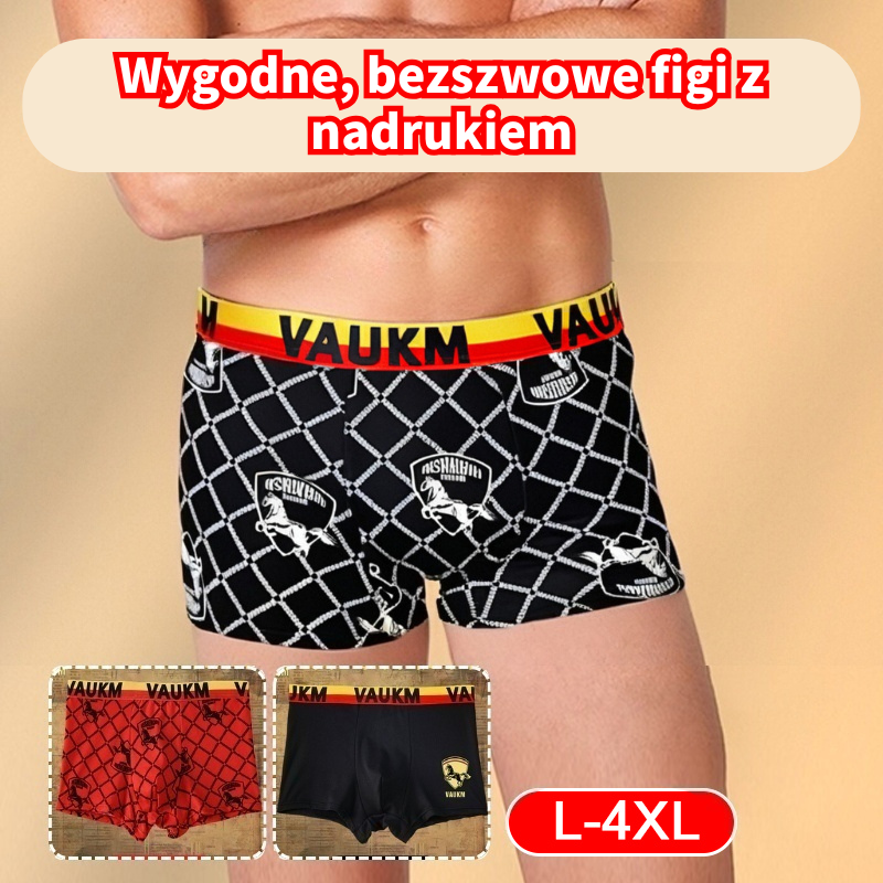 💥【1 zestaw 3 sztuk】🚹✅🔥Męska oddychająca bielizna z jedwabiu lodowego, wygodna bielizna, bezszwowa, duży rozmiar, modne nadruki