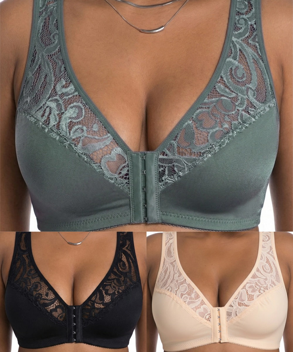 💖 Najniższa cena w historii 【Zestaw 3-częściowy】 【L–4XL】 😍🩲 Biustonosz push-up w dużym rozmiarze – piękne koronki, efekt push-up i ażurowe zdobienia, zapięcie z przodu