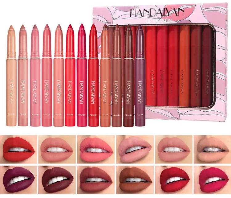 💋💄【1 zestaw 12 kolorów】12  kolory Zestaw nieprzywierających kredek do ust