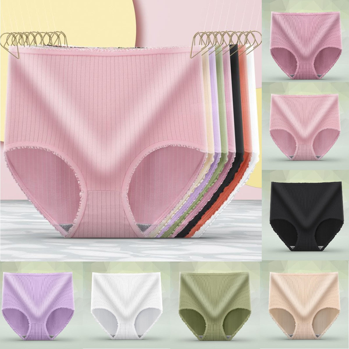 (8 броя) Дамско бельо с висока талия за корем, големи размери