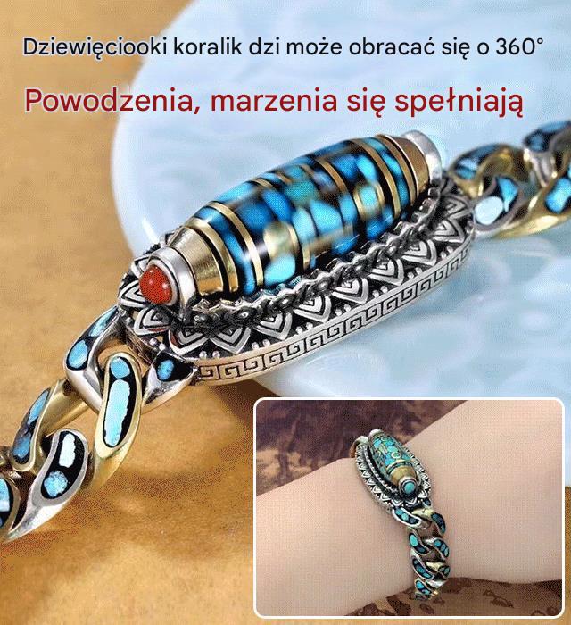 🔥Best Seller ✨ Bransoletka retro z sześciocyfrowym turkusem i mantrą ze srebra próby 925 z przenoszonymi koralikami