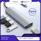 🔥【Ограничено време: 50% намаление!】🔌Преносим USB-C хъб 5 в 1 с 4K HDMI изход