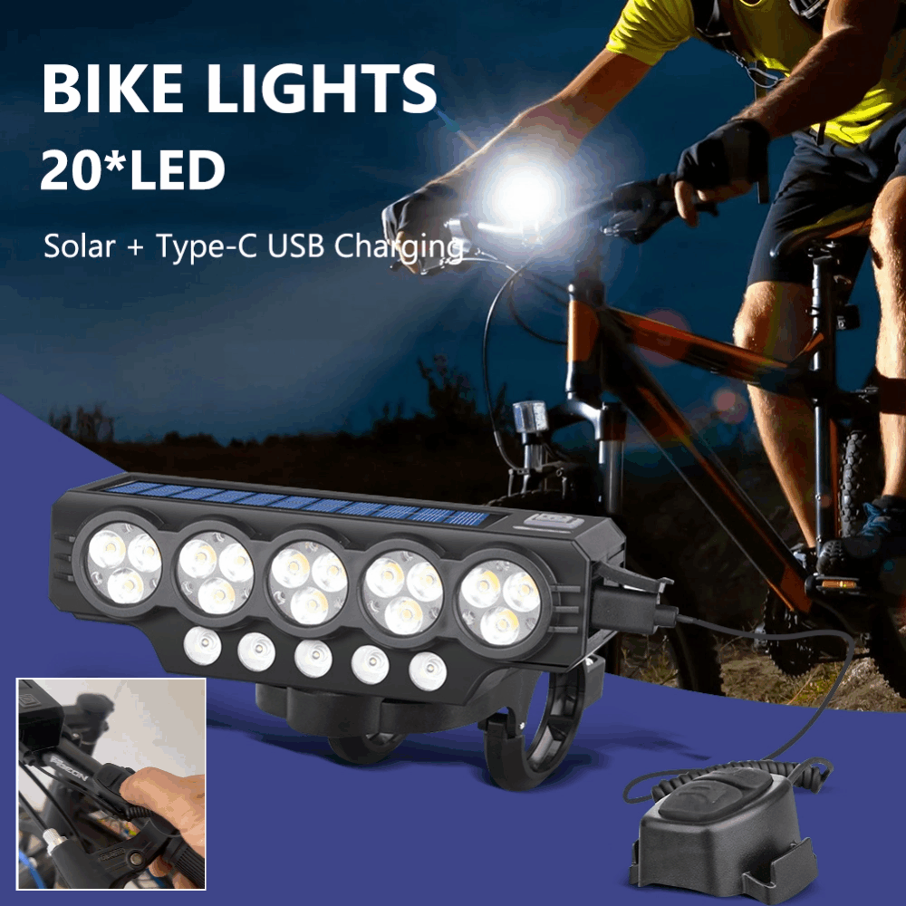🚨💡 Solarna biciklistička svjetiljka s prednjim nosačem, USB punjenjem i zvučnikom, visoka svjetlina, noćno svjetlo za dugotrajnu vožnju biciklom