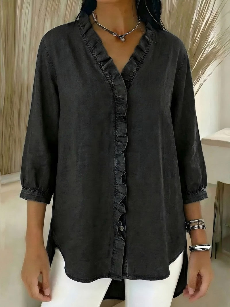 Дамска дънкова риза с V-деколте