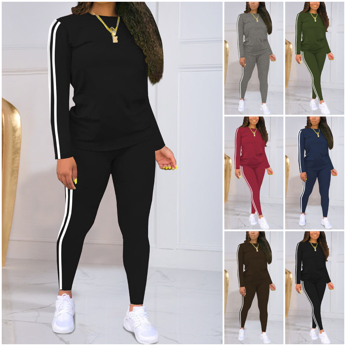 🍁🍂 Ženski prugasti dvodijelni komplet dugih rukava i hlača. Ležeran, elegantan i udoban, savršen za svakodnevno nošenje na otvorenom.