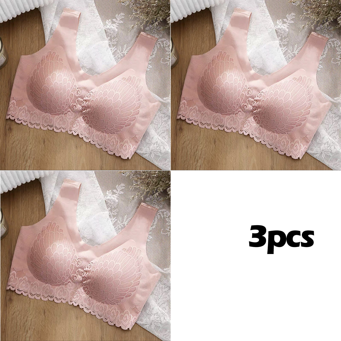 🔥【Paket 3】Úžasná čipkovaná bezšvová podprsenka z ľadového hodvábu, bez kostíc