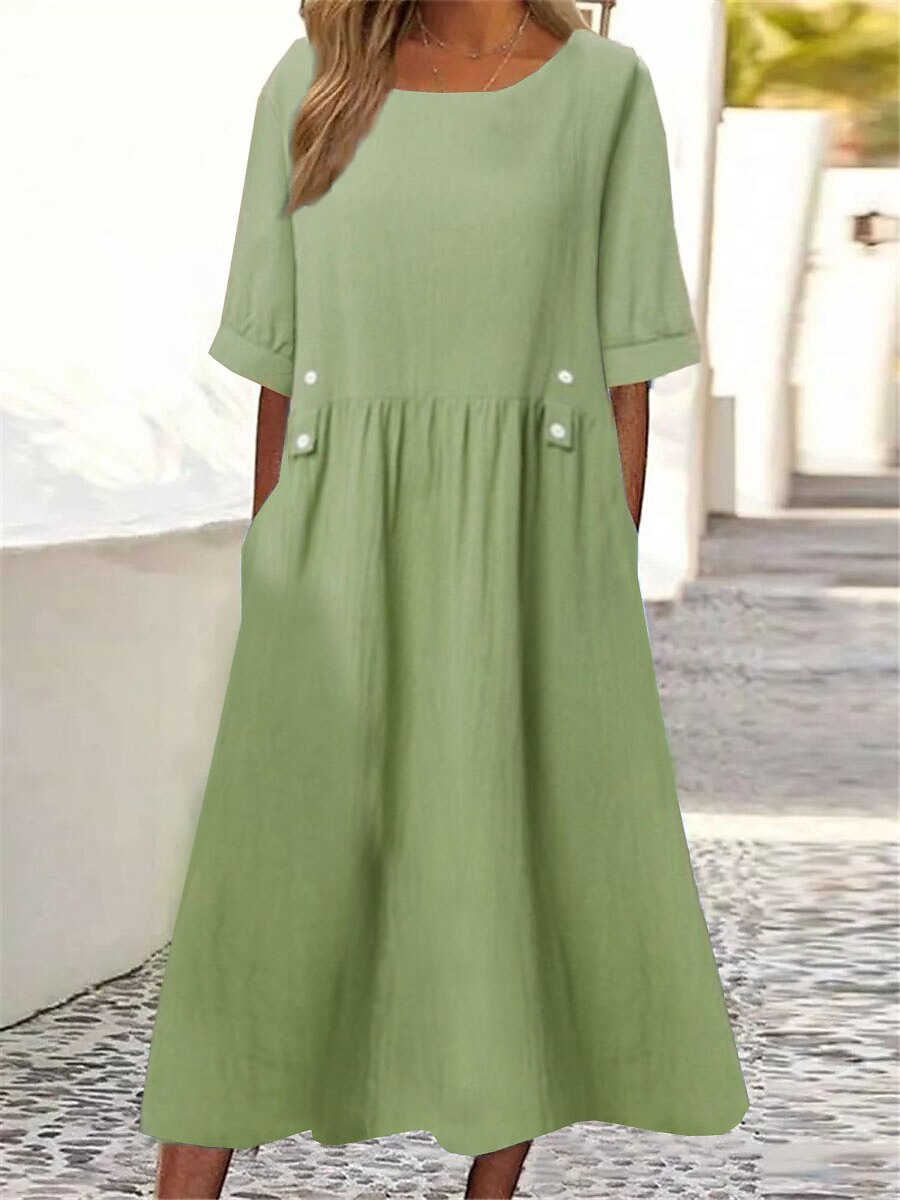 👗2026 Нова семпла и изискана едноцветна рокля