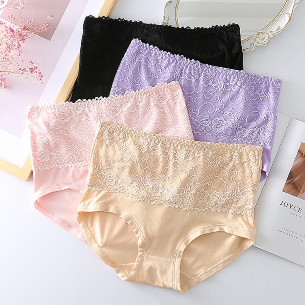 🔥【Kup 2, otrzymaj 2 gratis】🔥【4 sztuk】Duże damskie majtki koronkowe z wysokim stanem