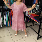 【S-5XL】Лятна дантелена рокля, къси ръкави, обло деколте, изящна изработка, лека и удобна.