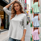 🔥Горещи продажби🔥【S-5XL】👚2026 Нова пролетно-лятна тениска с кръгло деколте на райета, удобна и ежедневна