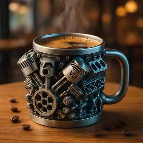 ☕️ Чаша за кафе от неръждаема стомана с тема двигател V6/V8 [11*11,5*8 см]